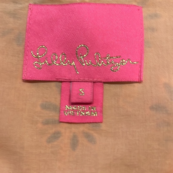 LILLY PULITZER Astara Peach Eyelet Palm Tree Dress w Pom Pom Flutter Sleeves S - Picture 10 of 14